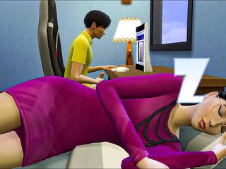 Japanese Son Fucks Japanese Mom After His Gamer Son Bed And Watching TV And Son Watching Masturbating Next To Her